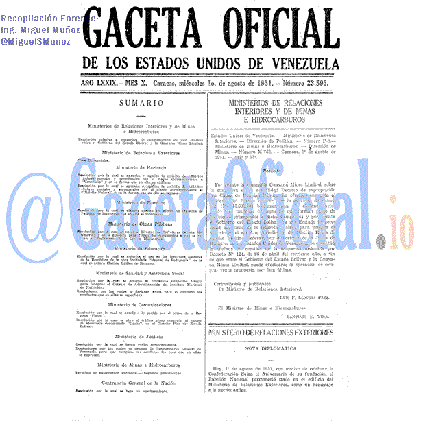 Gaceta Oficial 23593 del 1 Agosto 1951