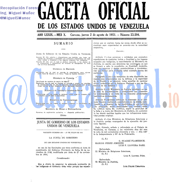 Gaceta Oficial 23594 del 2 Agosto 1951