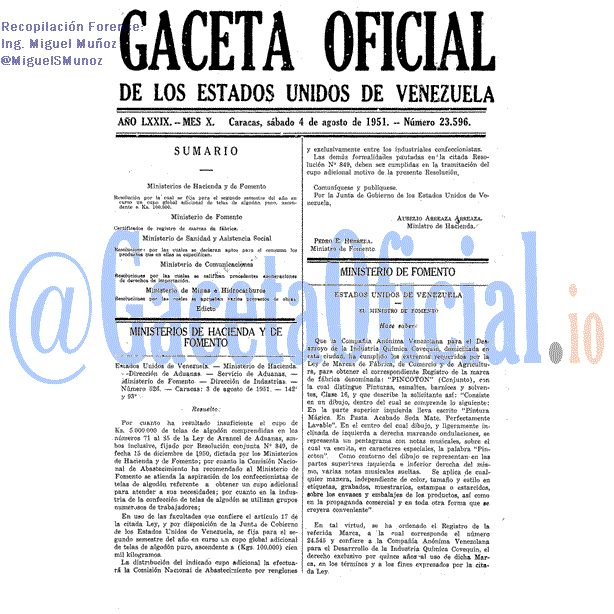Gaceta Oficial 23596 del 4 Agosto 1951