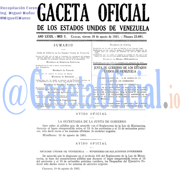 Gaceta Oficial 23601 del 10 Agosto 1951