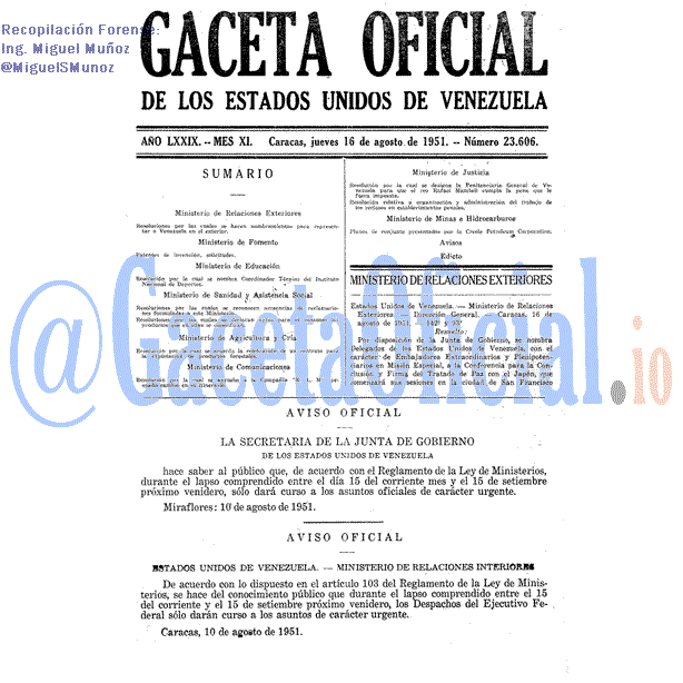 Gaceta Oficial 23606 del 16 Agosto 1951