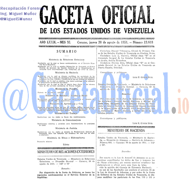 Gaceta Oficial 23618 del 30 Agosto 1951