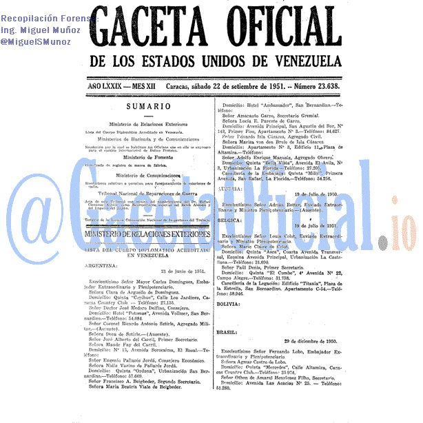 Gaceta Oficial 23638 del 22 Septiembre 1951