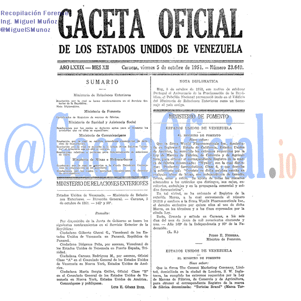 Gaceta Oficial 23649 del 5 Octubre 1951