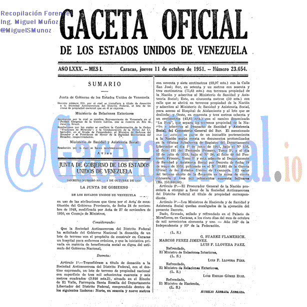 Gaceta Oficial 23654 del 11 Octubre 1951