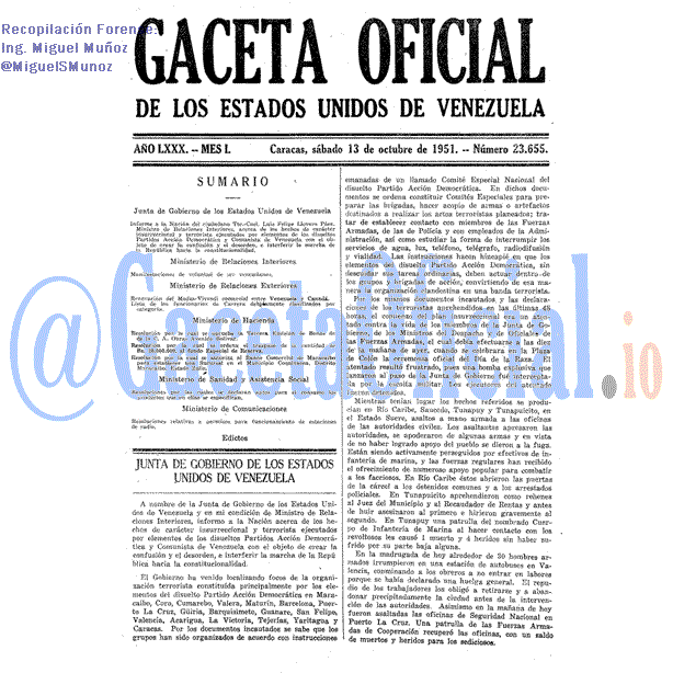 Gaceta Oficial 23655 del 13 Octubre 1951