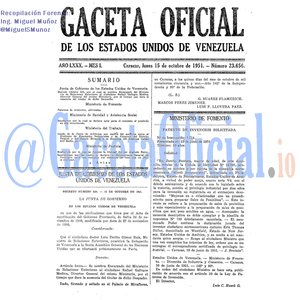 Gaceta Oficial 23656 del 15 Octubre 1951