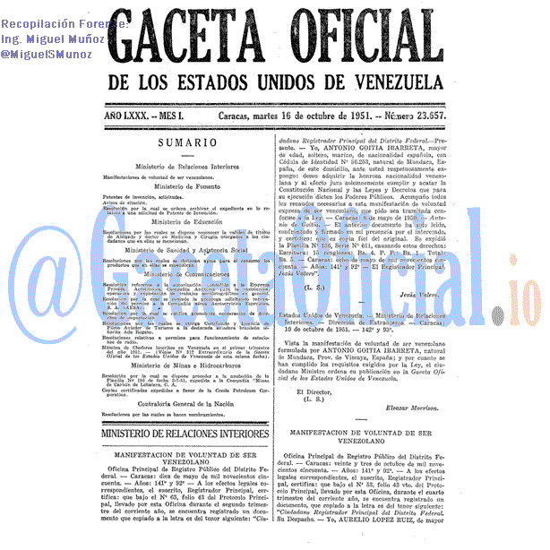 Gaceta Oficial 23657 del 16 Octubre 1951