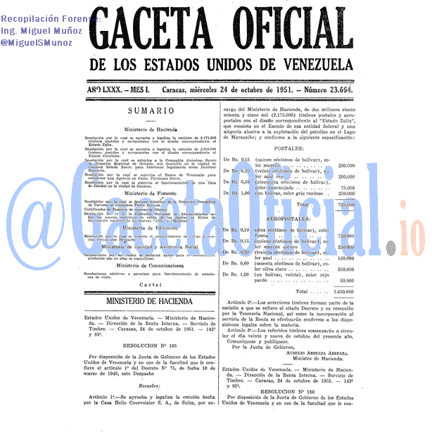 Gaceta Oficial 23664 del 24 Octubre 1951