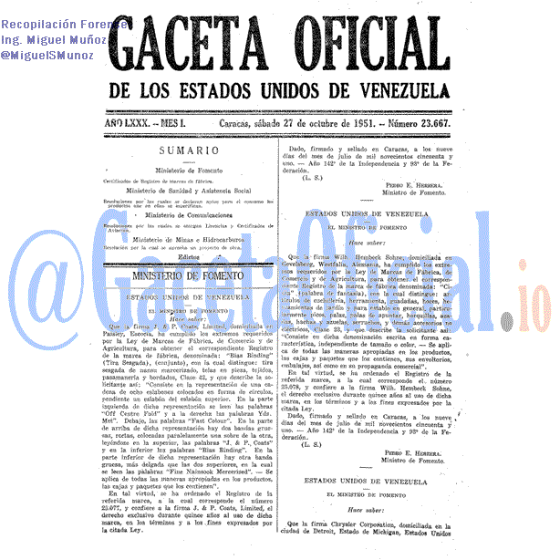 Gaceta Oficial 23667 del 27 Octubre 1951
