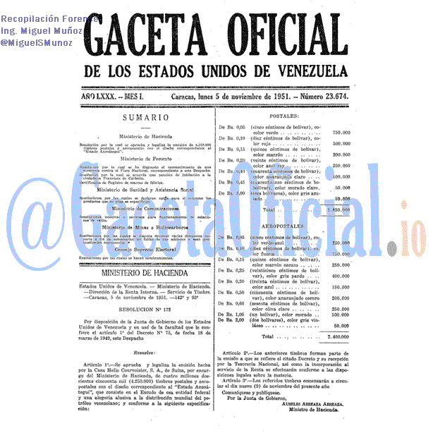 Gaceta Oficial 23674 del 5 Noviembre 1951