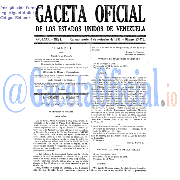 Gaceta Oficial 23675 del 6 Noviembre 1951