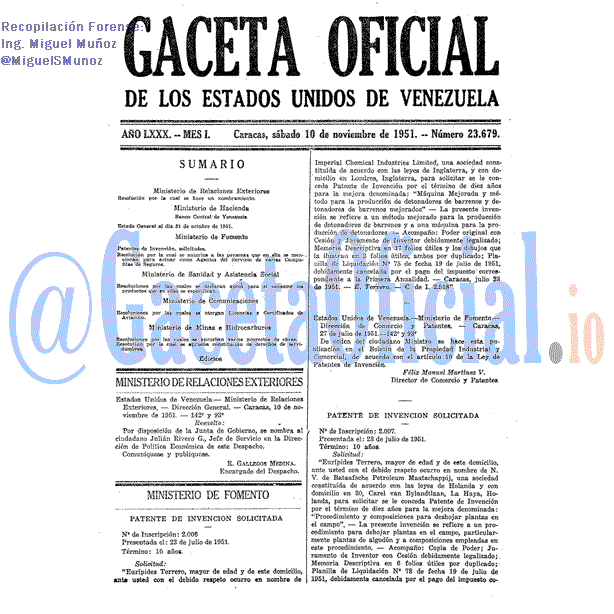 Gaceta Oficial 23679 del 10 Noviembre 1951