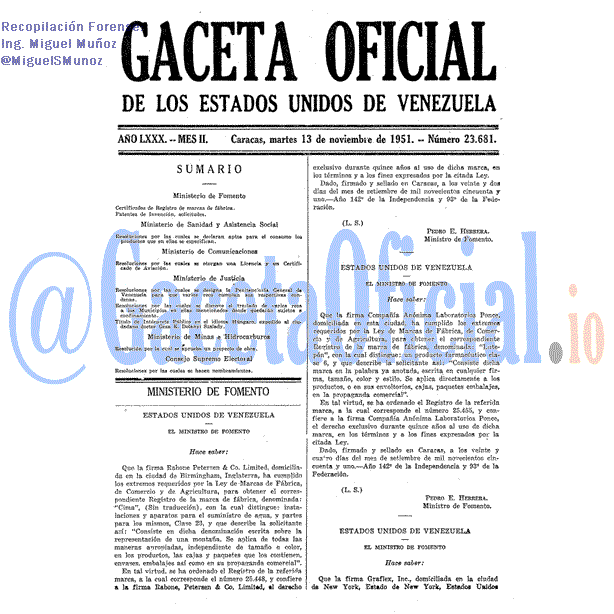 Gaceta Oficial 23681 del 13 Noviembre 1951