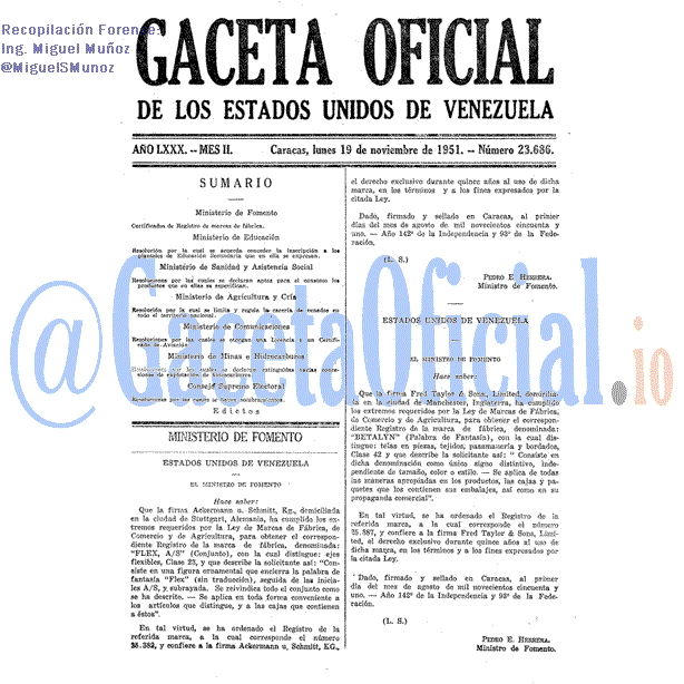 Gaceta Oficial 23686 del 19 Noviembre 1951