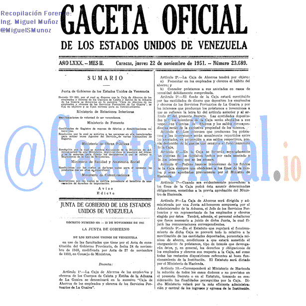 Gaceta Oficial 23689 del 22 Noviembre 1951
