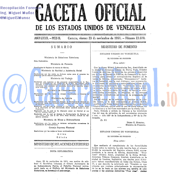 Gaceta Oficial 23690 del 23 Noviembre 1951