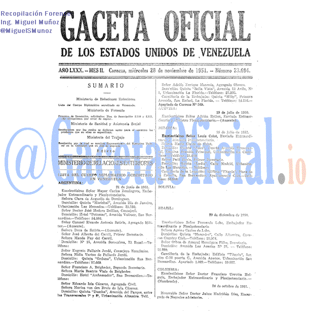 Gaceta Oficial 23694 del 28 Noviembre 1951