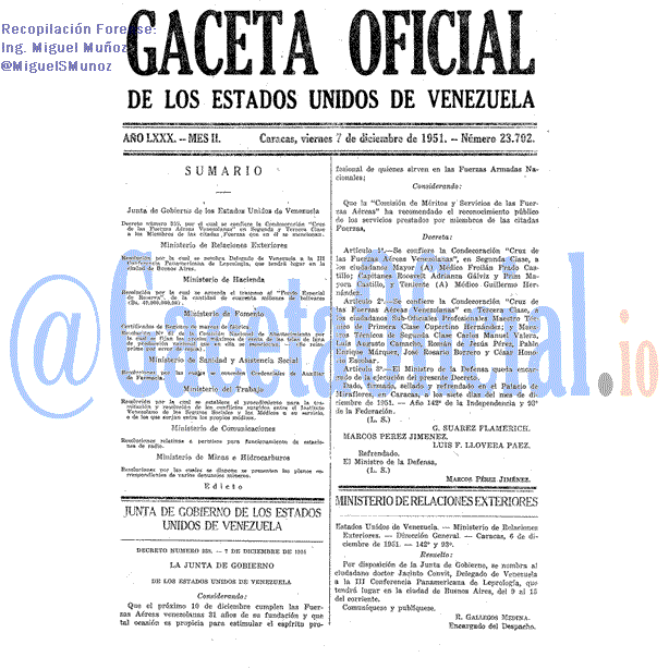 Gaceta Oficial 23702 del 7 Diciembre 1951