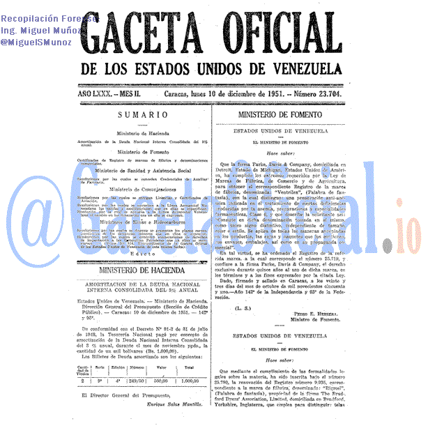 Gaceta Oficial 23704 del 10 Diciembre 1951
