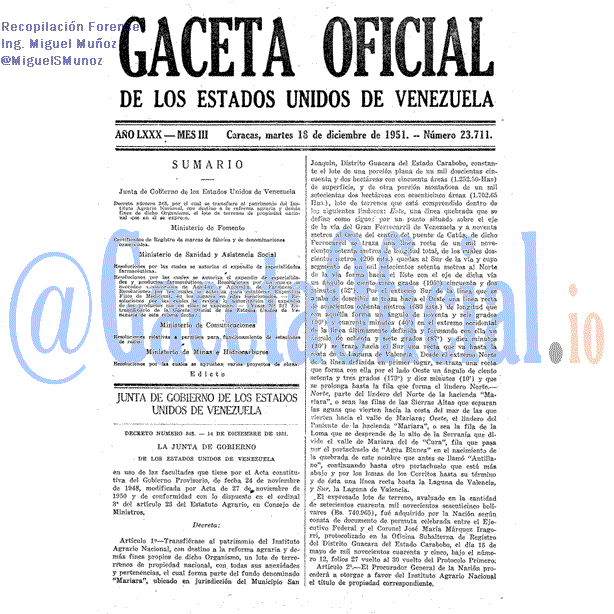 Gaceta Oficial 23711 del 18 Diciembre 1951