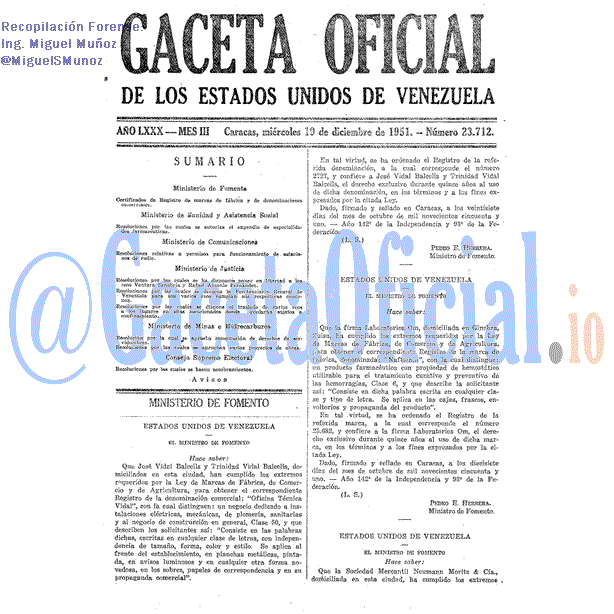 Gaceta Oficial 23712 del 19 Diciembre 1951