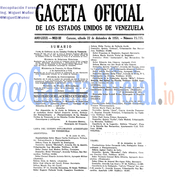 Gaceta Oficial 23715 del 22 Diciembre 1951