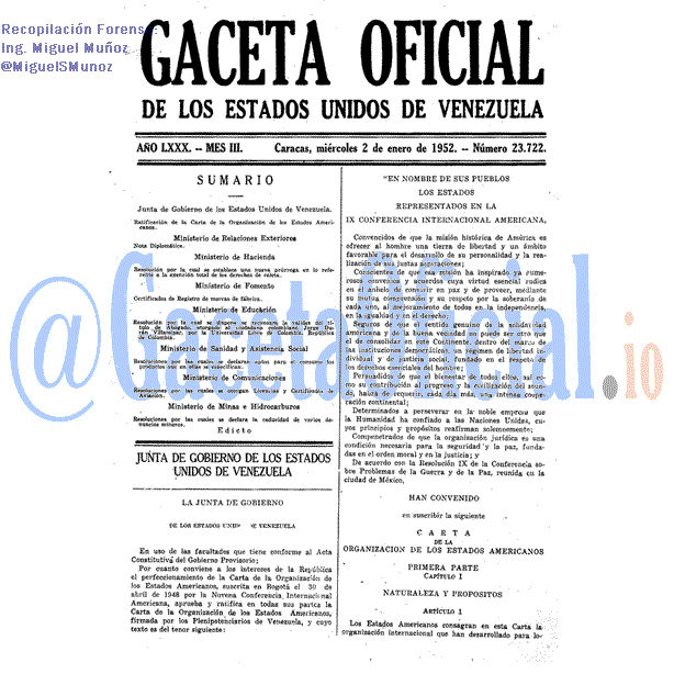 Gaceta Oficial 23722 del 2 Enero 1952