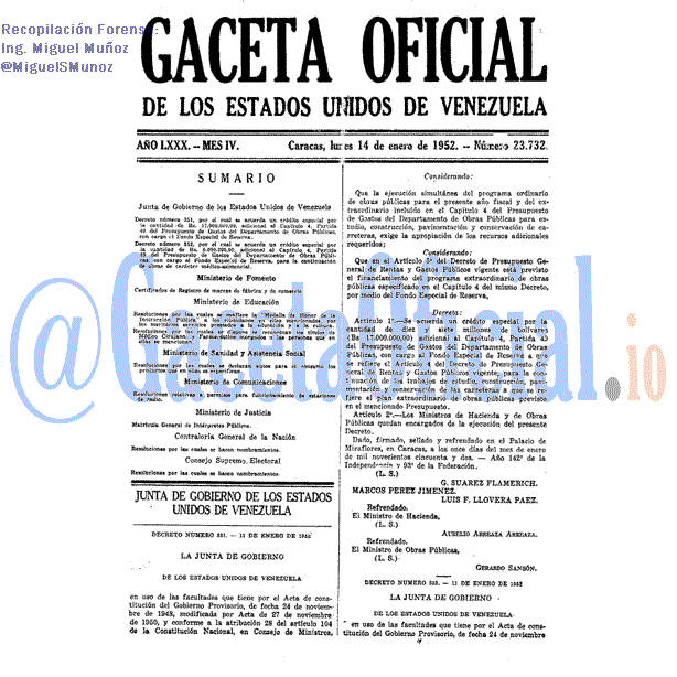 Gaceta Oficial 23732 del 14 Enero 1952