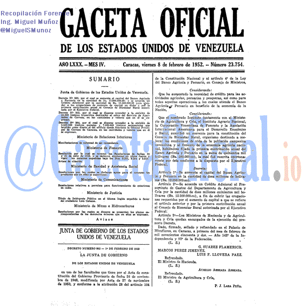 Gaceta Oficial 23754 del 8 Febrero 1952