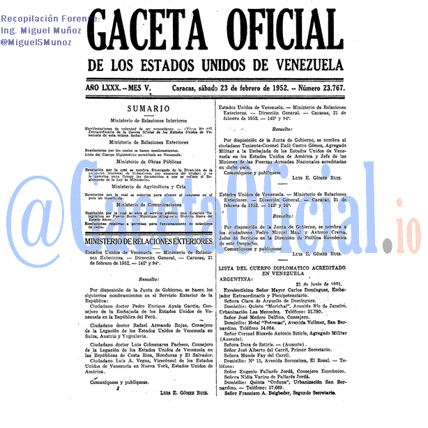 Gaceta Oficial 23767 del 23 Febrero 1952