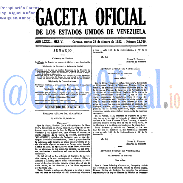 Gaceta Oficial 23769 del 26 Febrero 1952