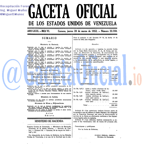 Gaceta Oficial 23789 del 20 Marzo 1952