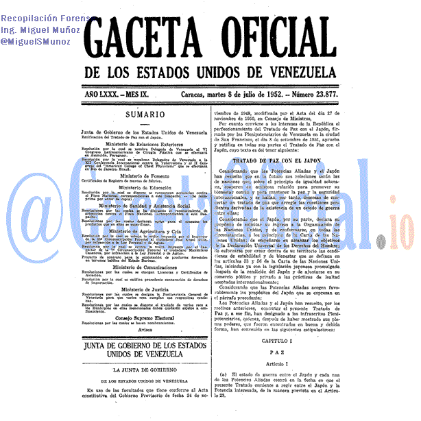 Gaceta Oficial 23877 del 8 Julio 1952
