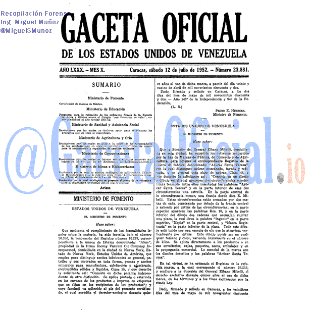 Gaceta Oficial 23881 del 12 Julio 1952