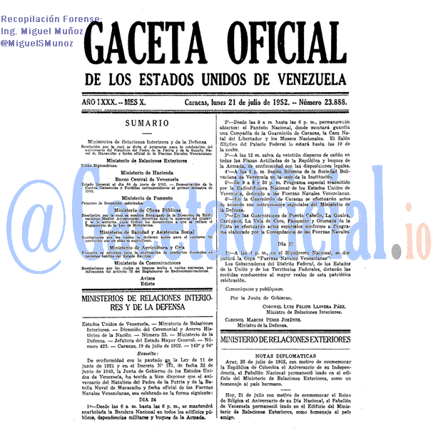 Gaceta Oficial 23888 del 21 Julio 1952