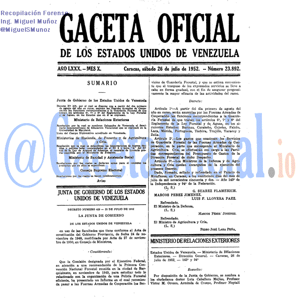 Gaceta Oficial 23892 del 26 Julio 1952
