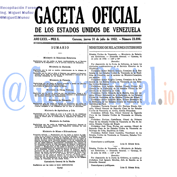 Gaceta Oficial 23896 del 31 Julio 1952