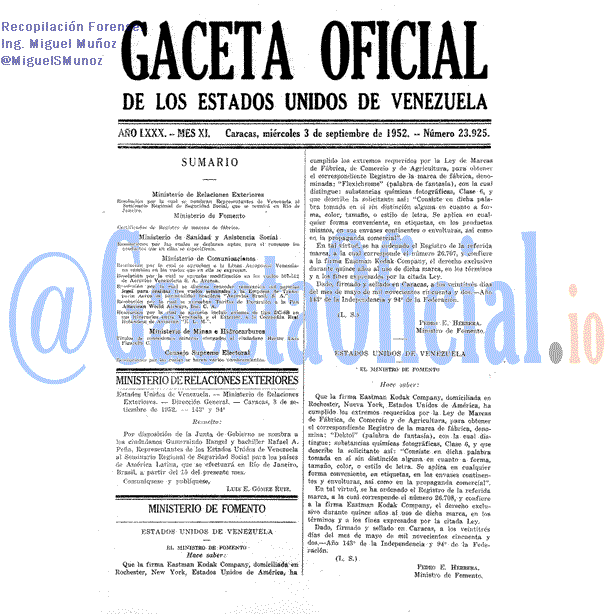 Gaceta Oficial 23925 del 3 Septiembre 1952