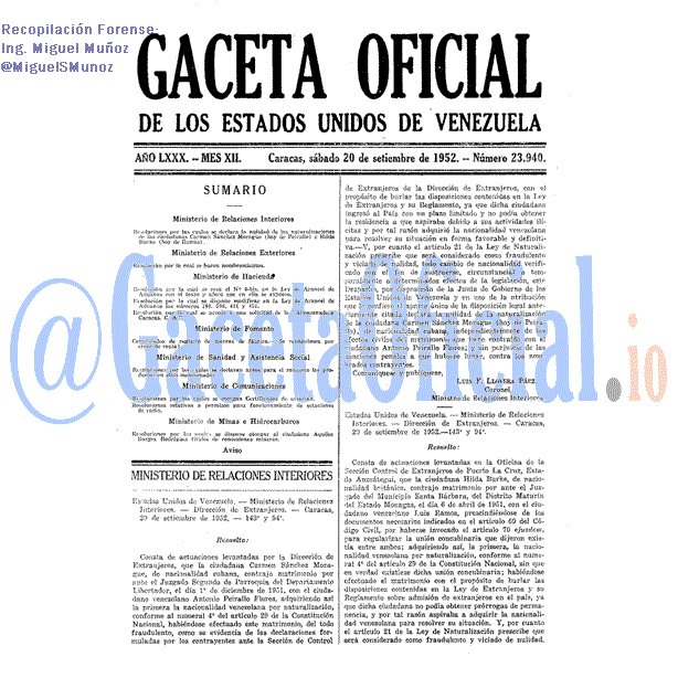 Gaceta Oficial 23940 del 20 Septiembre 1952