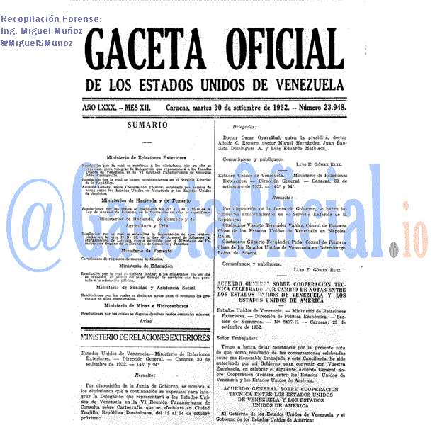 Gaceta Oficial 23948 del 30 Septiembre 1952