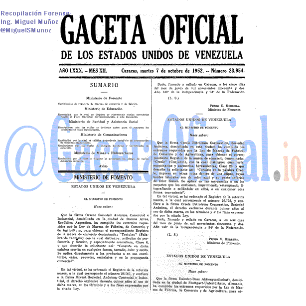 Gaceta Oficial 23954 del 7 Octubre 1952