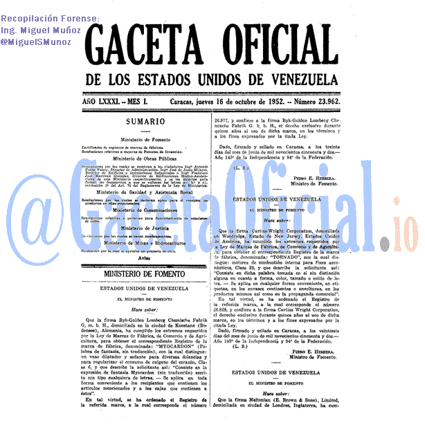 Gaceta Oficial 23962 del 16 Octubre 1952