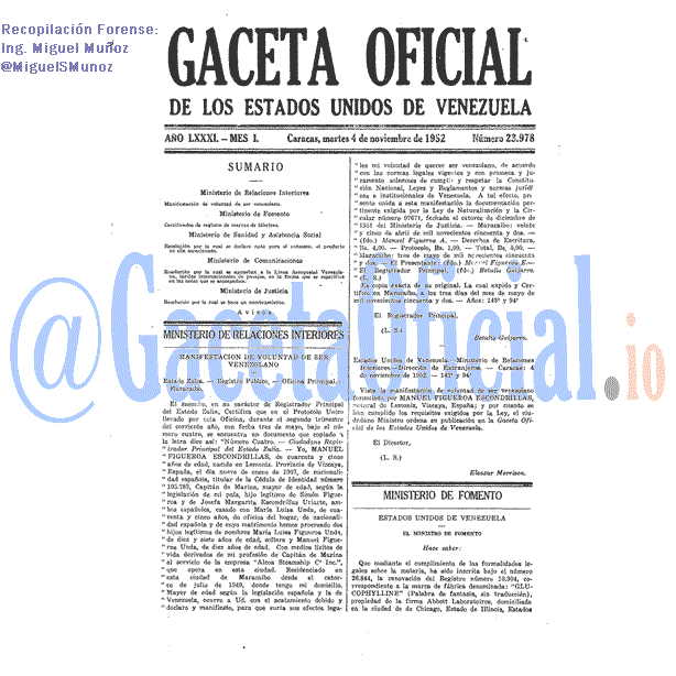 Gaceta Oficial 23978 del 4 Noviembre 1952