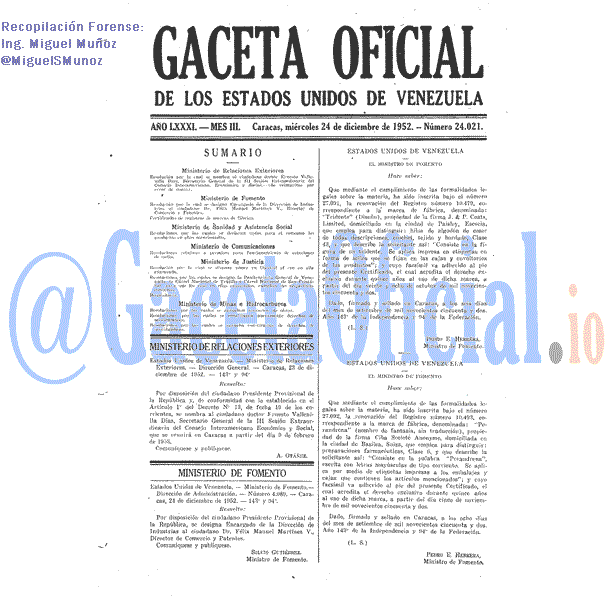Gaceta Oficial 24021 del 24 Diciembre 1952