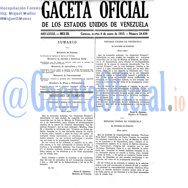 Gaceta Oficial 24030 del 6 Enero 1953
