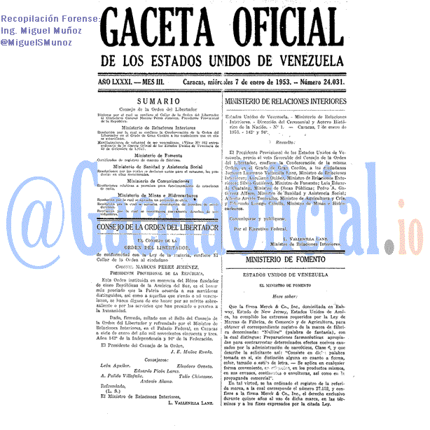 Gaceta Oficial 24031 del 7 Enero 1953