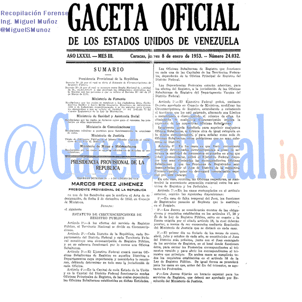 Gaceta Oficial 24032 del 8 Enero 1953