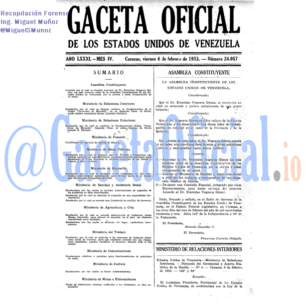 Gaceta Oficial 24057 del 6 Febrero 1953
