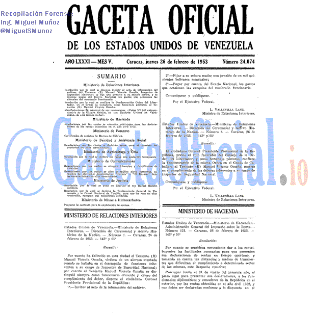 Gaceta Oficial 24074 del 26 Febrero 1953